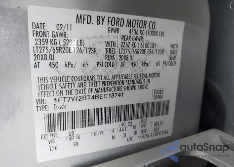 2011 Ford F-250 Lariat z USA, uszkodzony, nr VIN 1FT7W2BT4BEC18741